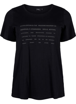 Zizzi T-shirt avec motif de texte, Black W. Black, Packshot image number 0