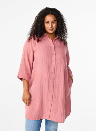 Zizzi Chemise longue en mousseline de coton, Old Rose, Model image number 0