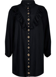 Robe chemise avec volants et broderie, Black, Packshot