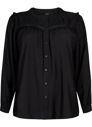 Zizzi Chemise blouse avec volants et plis, Black, Packshot image number 0