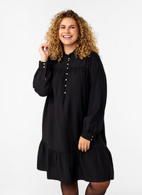 Robe courte avec col à volants, Black, Model