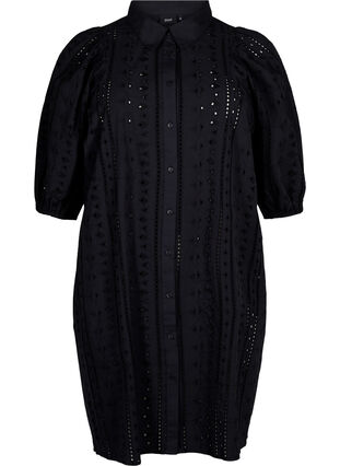 Zizzi Robe chemise en coton avec broderie anglaise, Black, Packshot image number 0