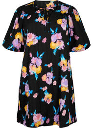 Robe à manches courtes bouffantes et à imprimé floral, Black w. flower AOP, Packshot