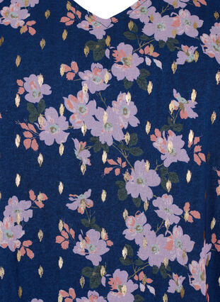 Zizzi Blouse à fleurs à manches longues et col en V, Blue Small Fl. AOP, Packshot image number 2