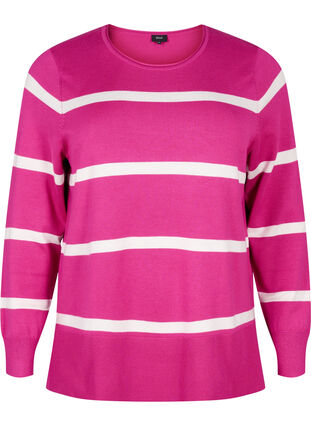 Zizzi Chemisier tricot en viscose avec des rayures, Fuchsia Red Comb, Packshot image number 0