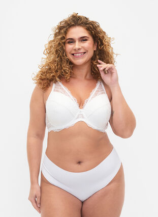 Zizzi Soutien-gorge en dentelle rembourré avec armature, Bright White, Model image number 2