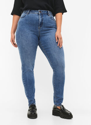 Zizzi Jean Amy taille haute et coupe super slim, Blue denim, Model image number 2