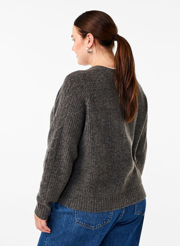 Zizzi Cardigan en maille avec lien à nouer, Dark Grey Melange, Model image number 1