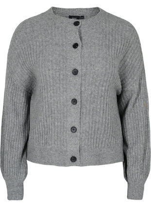 Zizzi Cardigan tricoté côtelé avec boutons, Medium Grey Melange, Packshot image number 0