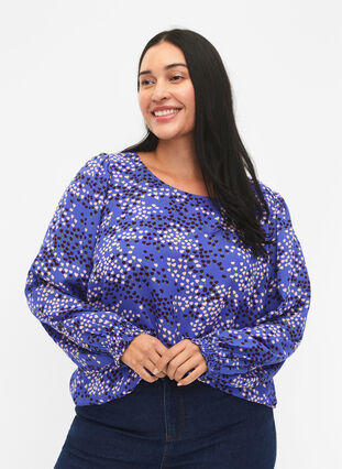 Zizzi FLASH - Blouse à manches longues avec imprimé et smock, Dazzling Blue AOP, Model image number 0