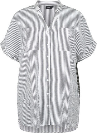Zizzi Chemise rayée avec poches de poitrine, White/Black Stripe, Packshot image number 0