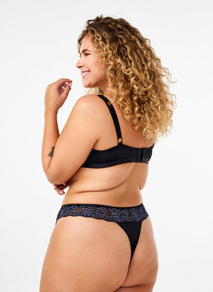 Zizzi String microfibre avec dentelle, Black w Blue, Model image number 1