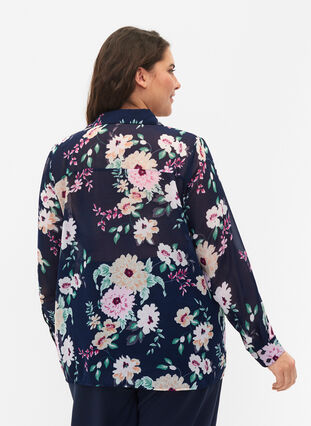 Zizzi FLASH - Chemise à manches longues avec imprimé floral, Navy Flower, Model image number 1