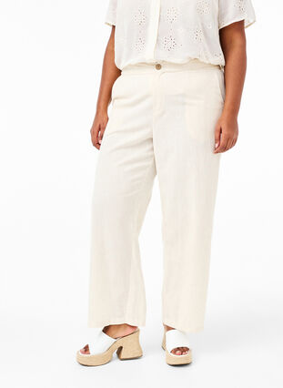 Zizzi Pantalon taille haute en coton et en lin, Whitecap Gray, Model image number 2