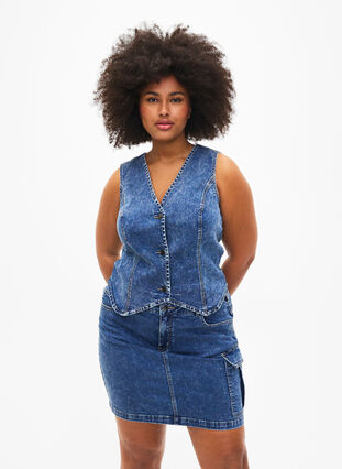 Zizzi Jupe en jean près du corps avec poche cargo, Blue Denim, Model image number 0