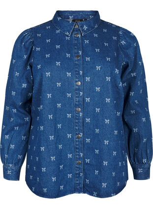 Zizzi Chemise en jean avec des cœurs, Denim Blue W. Wh.Bow, Packshot image number 0