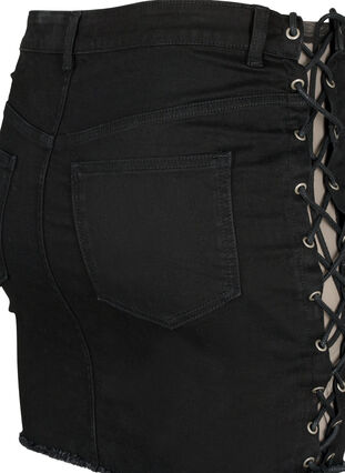 Zizzi Jupe courte en jean à lacets, Black, Packshot image number 3