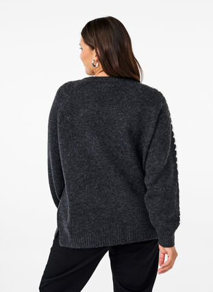 Zizzi Chemisier en tricot avec coutures, Dark Grey White Mel., Model image number 1