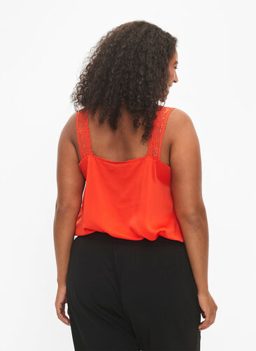 Zizzi FLASH - Top avec col en V et bord en dentelle, Orange.com, Model image number 1