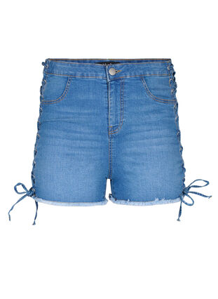 Zizzi Shorts en jean avec détails à lacets, Blue Denim, Packshot image number 0